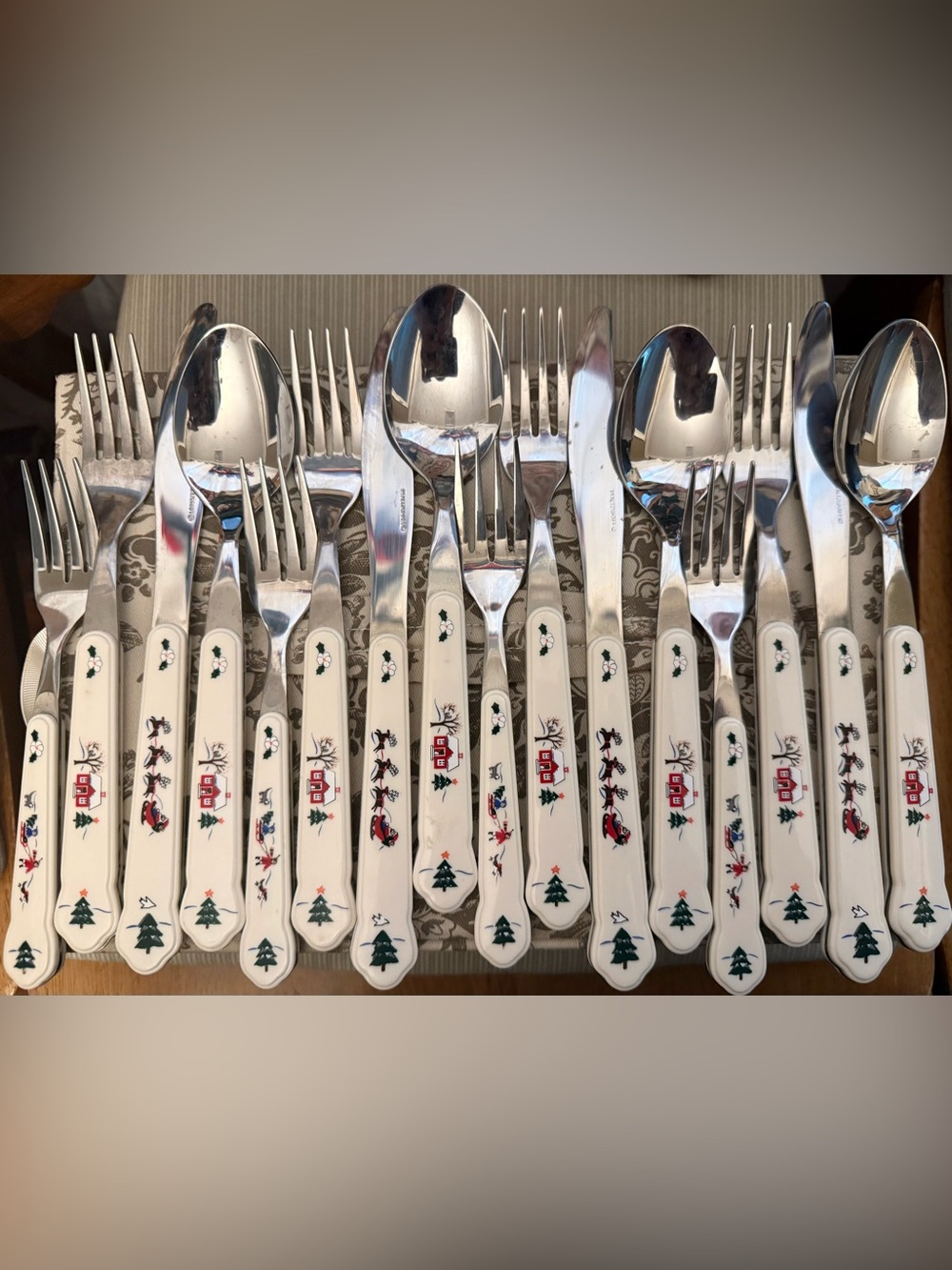 Pfaltzgraff Snow Village Stainless Steel Flatware Complete Service for 4 vintage